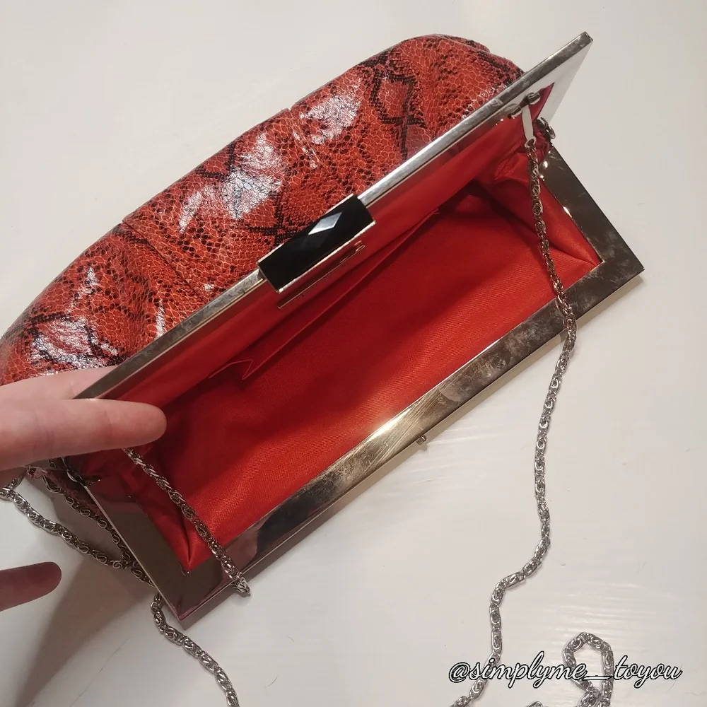 Kate Landry Orange Faux Reptile Clutch